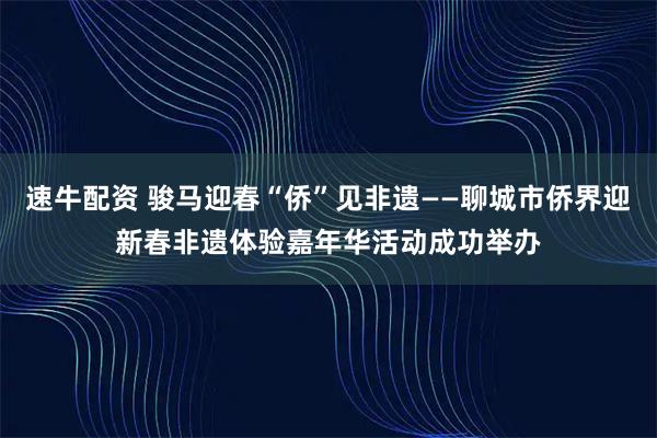 速牛配资 骏马迎春“侨”见非遗——聊城市侨界迎新春非遗体验嘉年华活动成功举办